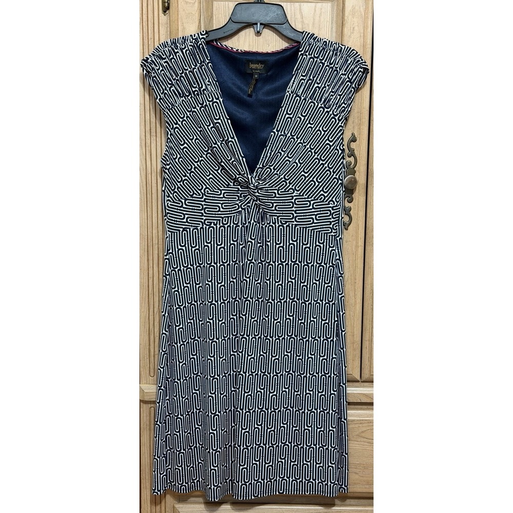 Laundry by Shelli Segal Sleeveless Dress Sz 10 Blue Geometric Print Twist Front